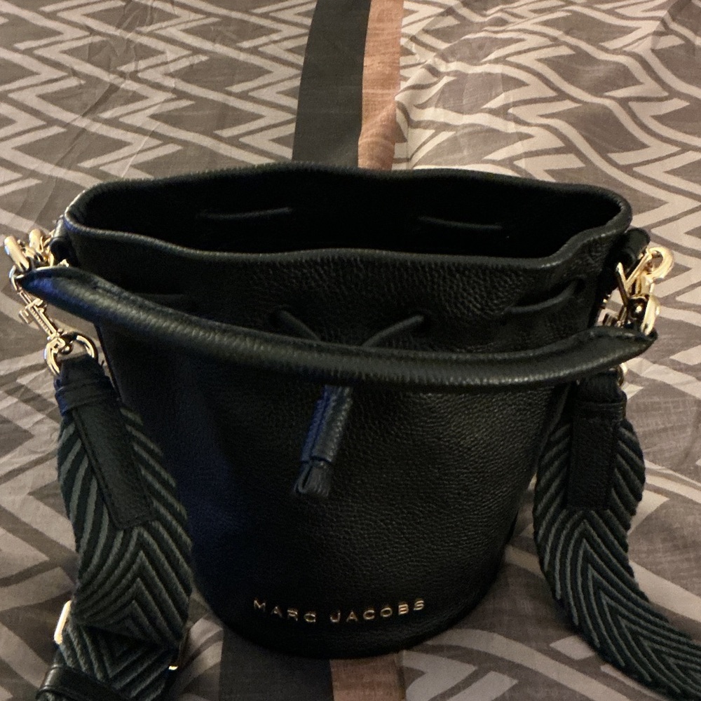 Marc Jacobs Black Bucket Crossbody Bag with Gold Details